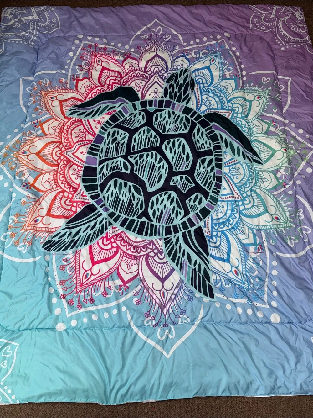 Like New Ocean Turtle Mandala Full Size Bedding Set in Rainbow Pastels